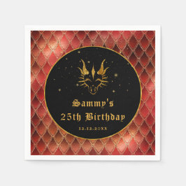 Guardanapo De Papel Dragão Vermelho Escala Dourada Faux Glitter Aniver