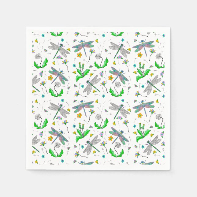 Guardanapo De Papel Dragonflies e Dandelions (Frente)