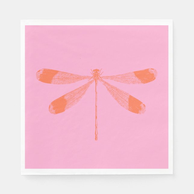 Guardanapo De Papel Dragonfly da safra, cor-de-rosa e laranja (Frente)