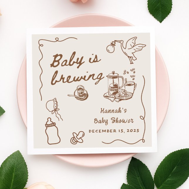 Guardanapo De Papel Drawn Coffee Baby is Brewing Baby Shower (Criador carregado)