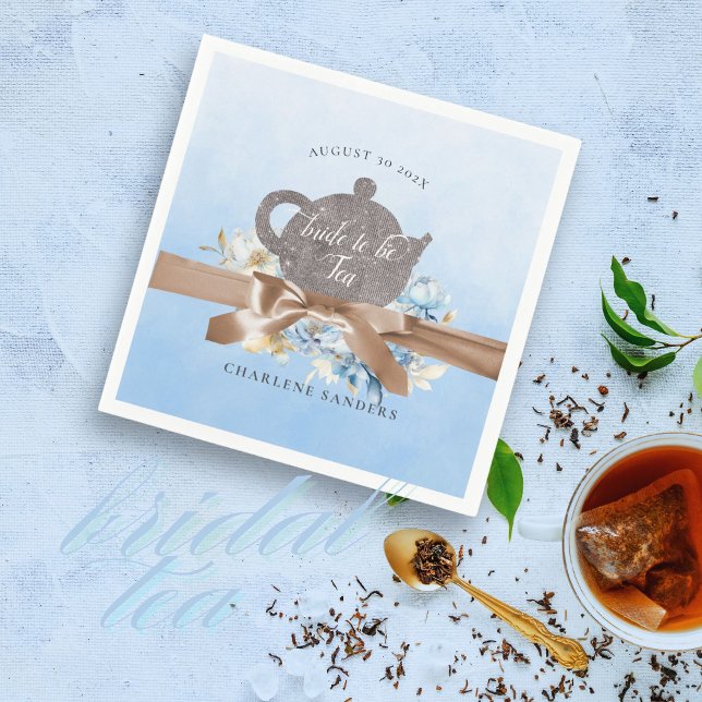 Guardanapo De Papel Dreamy Blue Floral e Arco Bridal Tea (Bridal tea themed with a bow and florals. Table napkins are a necessity.)