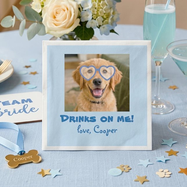Guardanapo De Papel Drinks on Me Cute Fun Photo Modern Dog Wedding (Drinks on Me Cute Dog Photo Wedding Napkin)