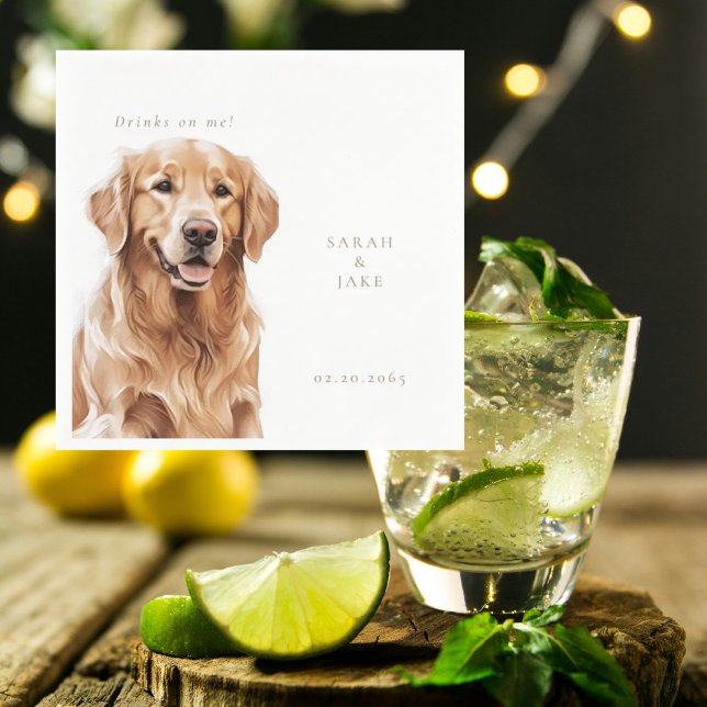 Guardanapo De Papel Drinks on Me Golden Retriever Pet Wedding  (Criador carregado)