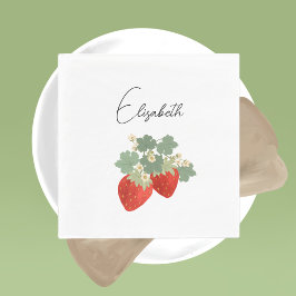 Guardanapo De Papel Duas Morangos Vermelhos com Folhas & Flores | Frut
