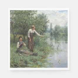 Guardanapo De Papel Duas mulheres pescando na grama pelo rio