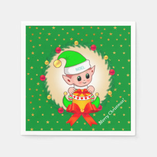 Guardanapo De Papel duende de Natal, coroa de pinheiro & estrelas em v