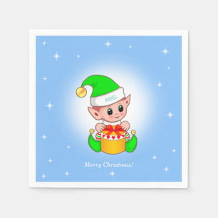 Guardanapo De Papel duende de Natal & estrelas em azul claro