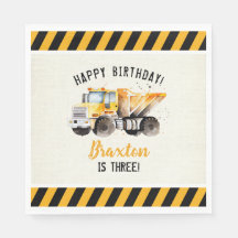 Dump Truck Construction Zone Birthday Paper Napkin