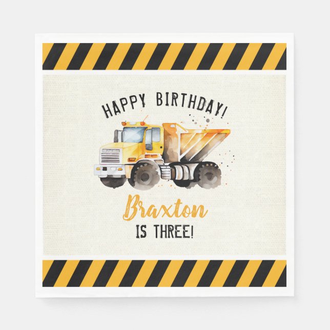 Guardanapo De Papel Dump Truck Construction Zone Birthday Paper Napkin (Frente)