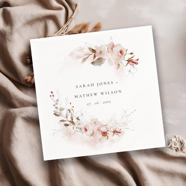 Guardanapo De Papel Dusky Fall Marsala Blush Floral Wreath Weds (Criador carregado)