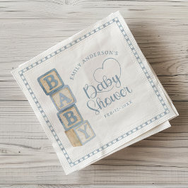 Guardanapo De Papel Dusty Blue Baby Blocks Baby Shower Napkins