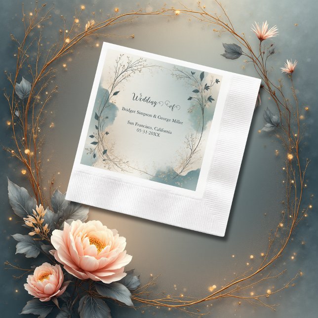 Guardanapo De Papel Dusty Blue Beige Boho Chic foliage wreath Wedding (Criador carregado)