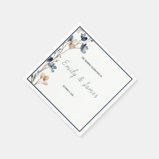 Guardanapo De Papel Dusty Blue Beige Botanical Modern Elegant Wedding