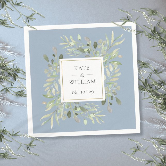 Guardanapo De Papel Dusty Blue Botanical Greenerescing Wedding (Dusty Blue Botanical Greenery Wedding Napkins)