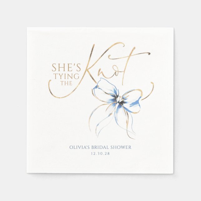 Guardanapo De Papel Dusty Blue Bow She's Tying the Knot Bridal Shower (Frente)