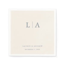 Dusty Blue & Cream Beige Monograma Casamento Elega