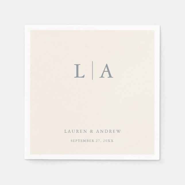 Guardanapo De Papel Dusty Blue & Cream Beige Monograma Casamento Elega (Frente)