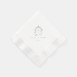 Guardanapo De Papel Dusty Blue Crest Casamento Monograma