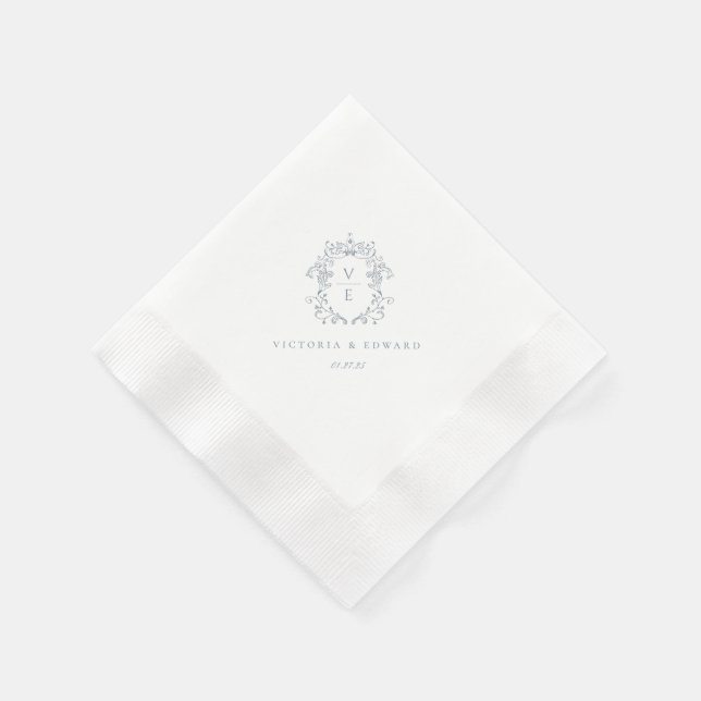 Guardanapo De Papel Dusty Blue Crest Casamento Monograma (Canto)