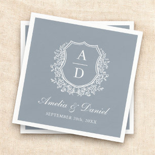 Guardanapo De Papel Dusty Blue Crest Elegante Casamento Monográfico