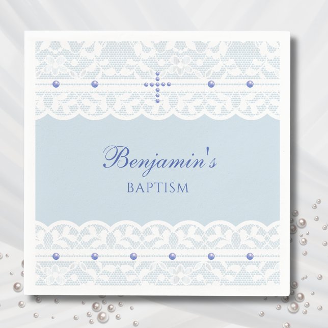 Guardanapo De Papel Dusty Blue Cross Christening Christian Baptism (Criador carregado)