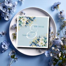 Guardanapo De Papel Dusty Blue Dourado Casamento Floral