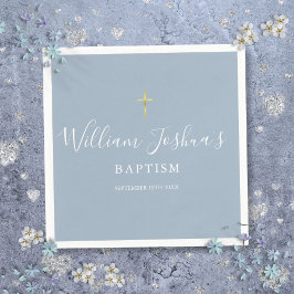 Guardanapo De Papel Dusty Blue Dourado Cruz Baptism Christening