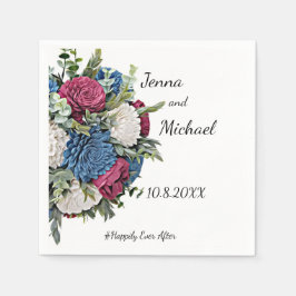 Guardanapo De Papel Dusty Blue e Burgundy Floral Napkin