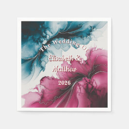 Guardanapo De Papel Dusty Blue e Burgundy Swirl Weds