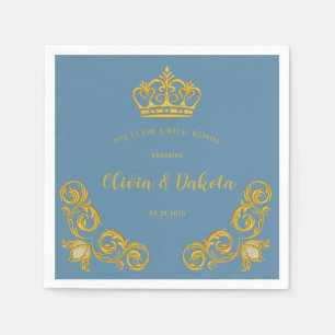 Guardanapo De Papel Dusty Blue e Dourado Casamento da Coroa Real Napki