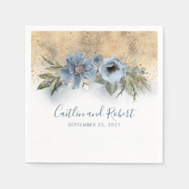 Guardanapo De Papel Dusty Blue e Dourado casamento romântico