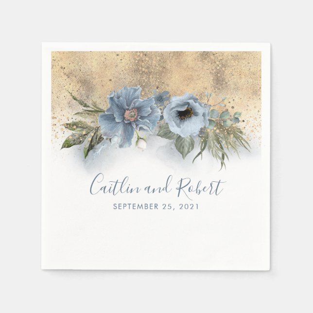 Guardanapo De Papel Dusty Blue e Dourado casamento romântico (Frente)