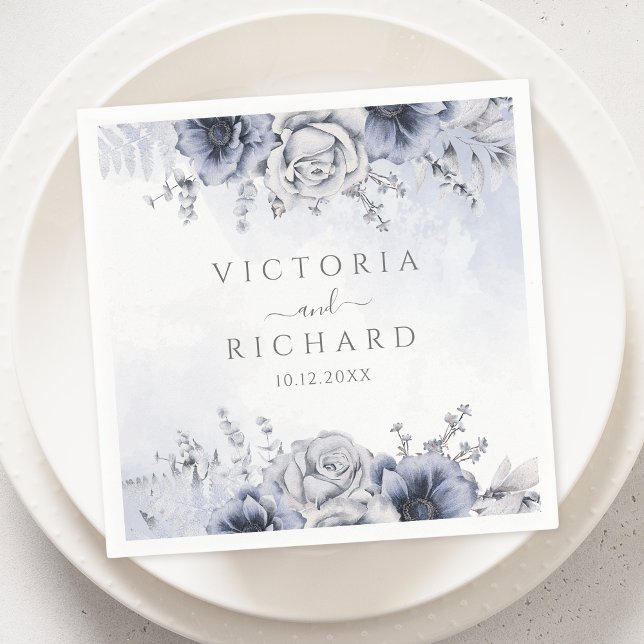 Guardanapo De Papel Dusty Blue E Marinho Floral Elegante (Criador carregado)