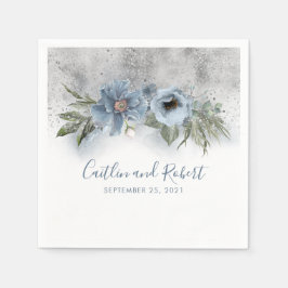 Guardanapo De Papel Dusty Blue e Silver Glitter Casamento Romântico