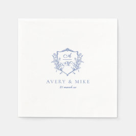 Guardanapo De Papel Dusty Blue Elegant Vintage Rosas Crest Casamento