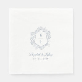 Guardanapo De Papel Dusty Blue Floral Crest Monograma Casamento