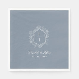 Guardanapo De Papel Dusty Blue Floral Crest Monograma Casamento