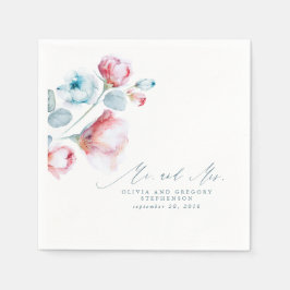 Guardanapo De Papel Dusty Blue Floral Elegante Sr. e Sra. Wedding