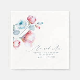 Guardanapo De Papel Dusty Blue Floral Elegante Sr. e Sra. Wedding