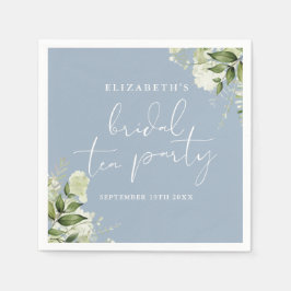 Guardanapo De Papel Dusty Blue Floral Greenery Script Bridal Tea Party
