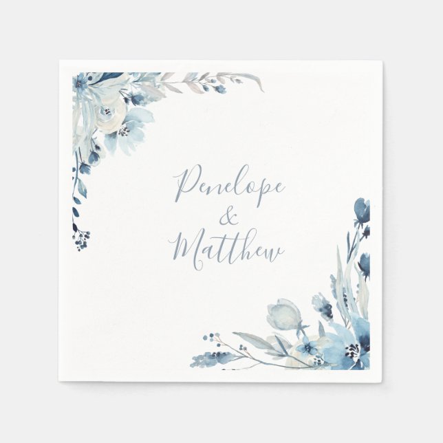 Guardanapo De Papel Dusty Blue Floral Wedding (Frente)