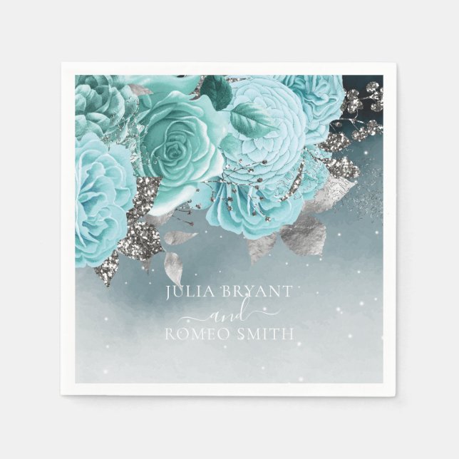 Guardanapo De Papel Dusty Blue Floral Weding Luxury (Frente)