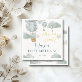Guardanapo De Papel Dusty Blue Hot Air Balloon Tema Birthday Boy