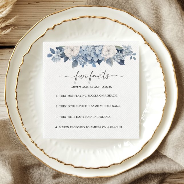 Guardanapo De Papel Dusty Blue Hydrangea Fun Facts Wedding Napkins (Dusty Blue Hydrangea Fun Facts Wedding Napkins)