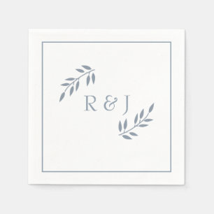 Guardanapo De Papel Dusty Blue Leaf Monogramas Ampersand Trendy Weddin