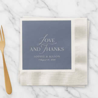 Guardanapo De Papel Dusty Blue Love and Thanks Wedding Napkin