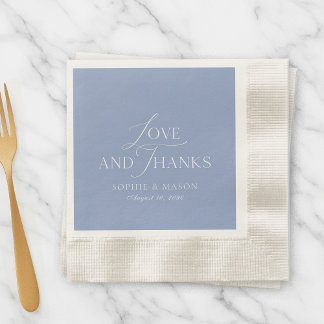 Guardanapo De Papel Dusty Blue Love and Thanks Wedding Napkin