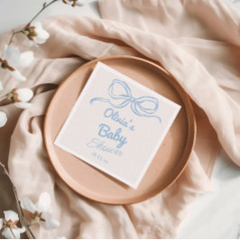 Guardanapo De Papel Dusty Blue Mão Escrita Arco Desenhado Chá Bebê