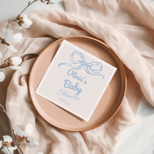 Guardanapo De Papel Dusty Blue Mão Escrita Arco Desenhado Chá Bebê (Criador carregado)