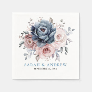 Guardanapo De Papel Dusty Blue Mauve Rosa rosa Slate Floral Casamento